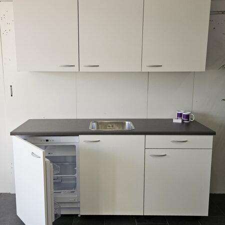 Q-Line ARTEGO Pantry Keuken "Mat Wit Decor" NIEUW ca. 180 cm INCL. Koelkast (K/1074)